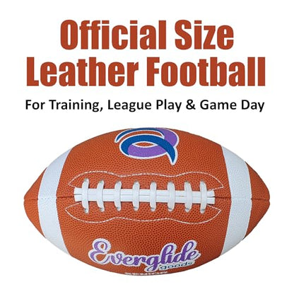EverGlide Handmade American Football – Full Size & Junior – Durable PU Leather Litchi Grain with Grip Laces – Training, Practice, Backyard, Game-Day Play
