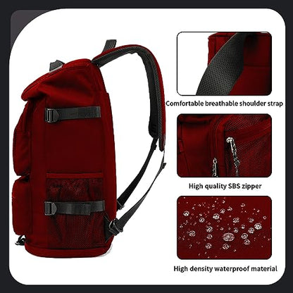 Solid color gym duffel bag backpack, wrestling bag,with shoe compartment, 4 kinds of back method waterproof travel sports walking laptop Lightweight (B-Magenta Red) - color: B-Magenta Red