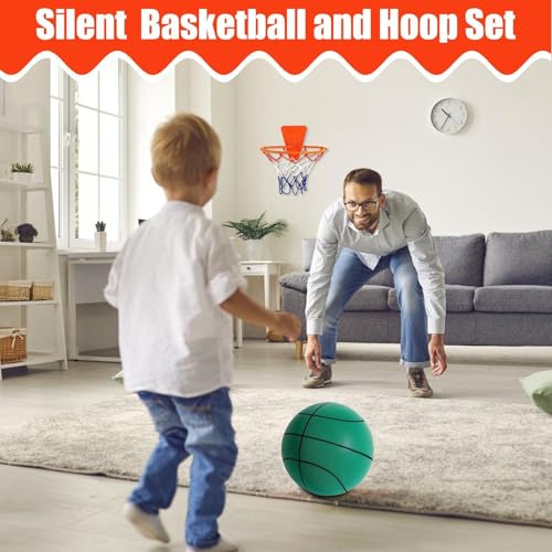 Silent Basketball Hoop and Ball, 18cm Wall Mounted Basketball Hoop Indoor, Noiseless Foam Elastic Sponge Ball WithHoop, SilentBall Professional Indoor BasketballFrame - color: Green