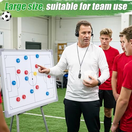 Dunzoom 24" x 18" Soccer Magnetic Coaching Board Double-Sided Dry Erase Tactics Whiteboard, Portable Tactical Board Equipped with Magnet Numbers, Marker Pen, Eraser and Zipper Bag
