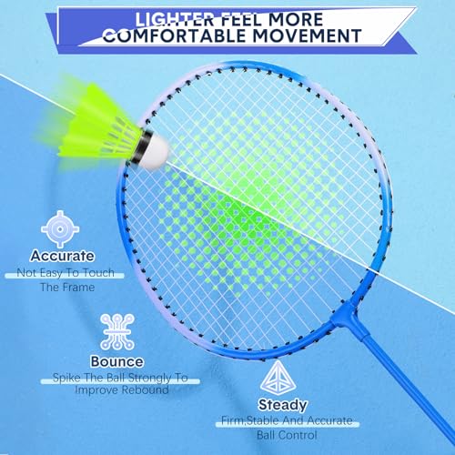 12 Pack Badminton Rackets Set Including Badminton Racquets, Nylon Shuttlecocks and Carry Bag for Outdoor Backyard Games Beginners - color: White-Blue Cross