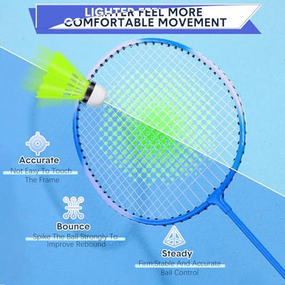 12 Pack Badminton Rackets Set Including Badminton Racquets, Nylon Shuttlecocks and Carry Bag for Outdoor Backyard Games Beginners - color: White-Blue Cross
