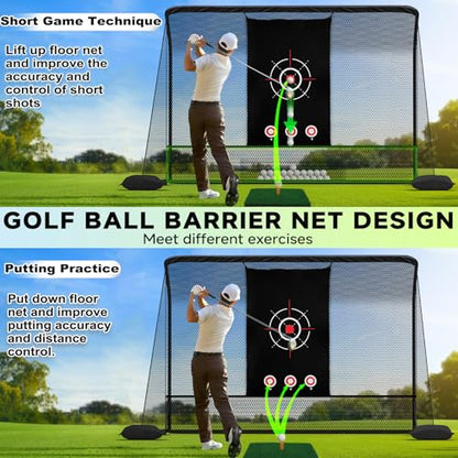 10x7ft Golf Hitting Practice Net for Real Golf Balls, Heavy Duty Driving Training Cage with Reinforced 7-Layer Mesh & Mat, Portable Backyard Net for Indoor Outdoor to Improve Your Swing