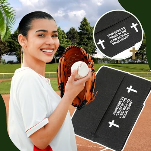 Simgoing Christian Cross Softball Glove Wrap with Bible Verse Speeds Up Break in Process Baseball & Softball Elastic Mitt Glove Strap Band Keep Pocket Formed Ideal for Players of All Ages - style: Bible Style
