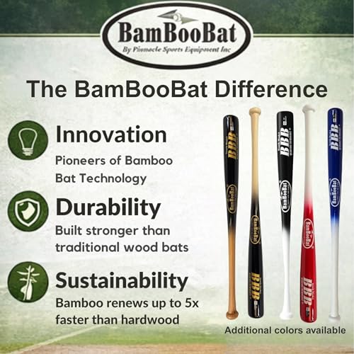 BAMBOOBAT by Pinnacle Sports Equipment INC. Youth Durable Bamboo Baseball Bat for Players Aging 5-13 Years Old - 100 Day Warranty