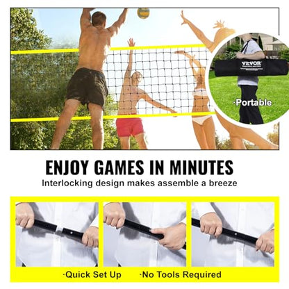 VEVOR Portable Volleyball Net Set, Adjustable Height Steel Poles with PVC Volleyball Pump, Carrying Bag for Beach Backyard