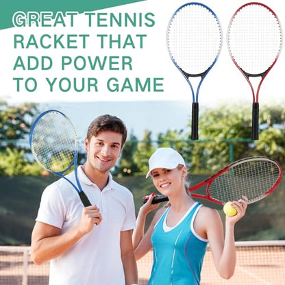 4 Pcs Tennis Rackets for Adult Recreational 4 Players 27" Tennis Racquet Lightweight Tennis Racket with 3 Tennis Balls for Training Beginners with Overgrips Carry Bag - color: Pink,Green,Blue,Red