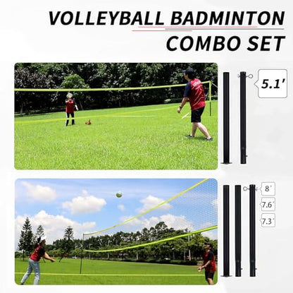 Zdgao Volleyball and Badminton Combo Set for Backyard - 20FT/32FT Volleyball/Badminton Net with Adjustable Height Pole,Anti-Sag System,Volley Ball, Badminton Racquets,Boundary Line and Carry Bag - color: Yellow, style: 32FT Volleyball/Badminton Net