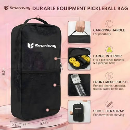 Smartway USAPA Approved Pickleball Paddles Set - Included 2 Lightweight & Slip Resistant Fiberglass Pickle Ball Rackets + 4 Balls + 1 Portable Carry Bag, Pickle Ball Set for Men Women Beginners - color: Blush Flow
