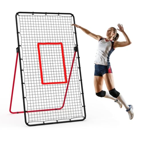 Volleyball Rebounder Net 7x4 ft, Portable Bounce Back Net with 5 Adjustable Angles for Backyard, Indoor & Outdoor Practice, Sturdy Multi-Sport Return Trainer for Volleyball, Baseball, Softball - color: Red
