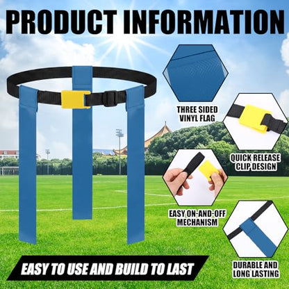 3 Flag Football Belts Flag Football Belts and Flags Adults Size Triple Flags Quick Release Sport Training Equipment - color: Blue