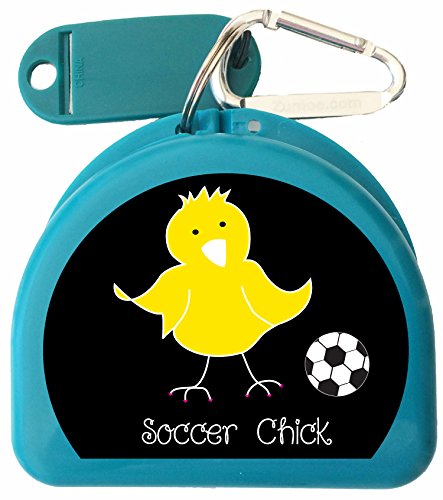 Soccer Mouth Guard, Mouthguard, Retainer Case - Soccer Chick - color: Aqua