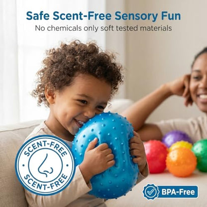 Bedwina Knobby Balls - Bulk 7 Inch Sensory and Spiky Massage Stress Balls for Toddlers, with Pump, Fun & Bouncy for Toddler, Kids Party Favors, Stocking Stuffers - style: 6-Pcs