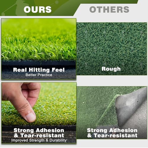 Heavy-Duty Golf Hitting Mat – Dual Turf Design Simulates Fairway & Rough for Real Course Feel, Indoor/Outdoor Practice Mat for Full Swing & Chipping Training, Easy Carry Strap - size: 5'×4'FT