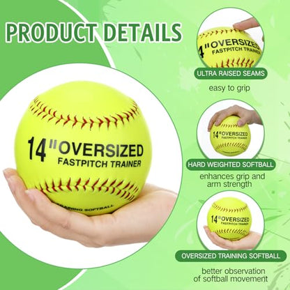 MiniInflat Oversized Softballs 14" Softball Training Equipment for Pitchers Softball Pitching and Throwing Spin Trainer Raised Stitched Seams Oversized Balls for Softball Pitching Practice
