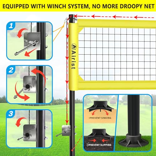 Heavy Duty Volleyball Net Outdoor with Steel Anti-Sag System, Adjustable Aluminum Poles, Professional Volleyball Nets Set for Backyard and Beach, Volleyball and Carrying Bag - color: Yellow