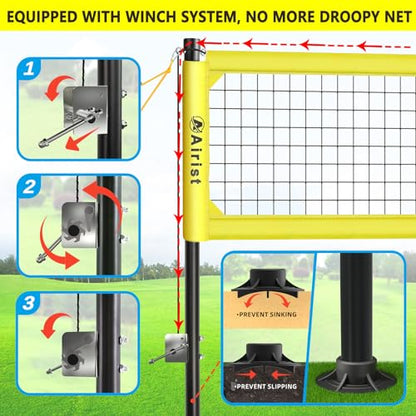 Heavy Duty Volleyball Net Outdoor with Steel Anti-Sag System, Adjustable Aluminum Poles, Professional Volleyball Nets Set for Backyard and Beach, Volleyball and Carrying Bag - color: Yellow
