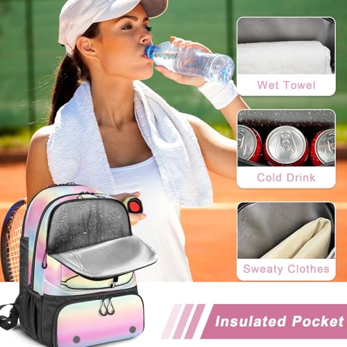 Arcoyard Tennis Bag Holds 2 Rackets, Professional Tennis Bags for Women, Tennis Backpack with Ventilated Shoe Compartment - color: Pink and Blue