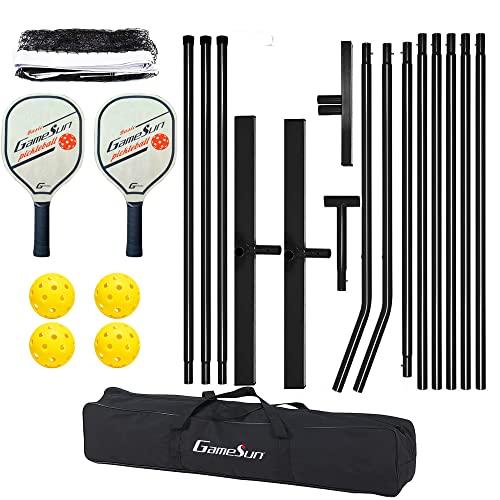 Complete Pickleball net Set for Outdoor, Indoor, Backyard use, Includes Metal Frame, 22 Feet PE net, Paddles, Balls,Carry Bag - color: Black