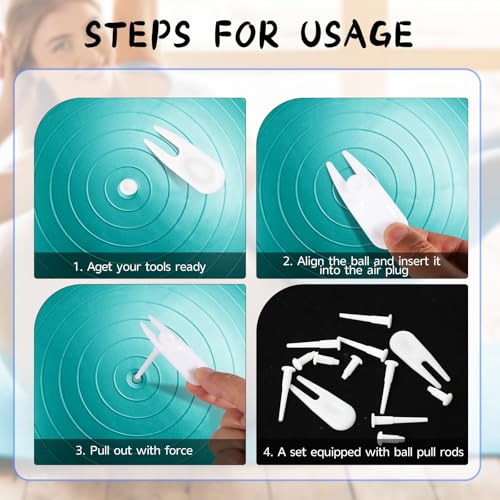 Yoga Ball Plug Replacement, 10 Pieces Plastic Exercise Ball Plug Replacement Fitness Exercise Balls Air Stopper Pin Adapter Kit with 2 PCS Plugs Puller for Fitness Balls Inflatable Bed Pool, White