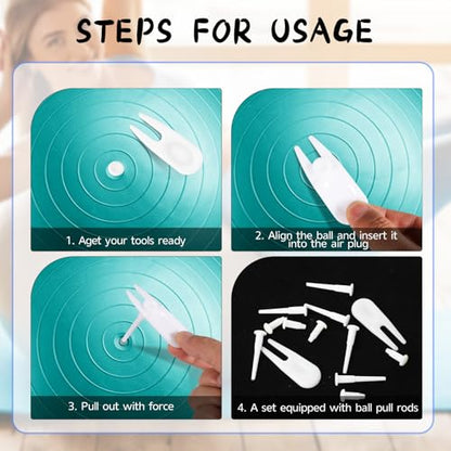 Yoga Ball Plug Replacement, 10 Pieces Plastic Exercise Ball Plug Replacement Fitness Exercise Balls Air Stopper Pin Adapter Kit with 2 PCS Plugs Puller for Fitness Balls Inflatable Bed Pool, White