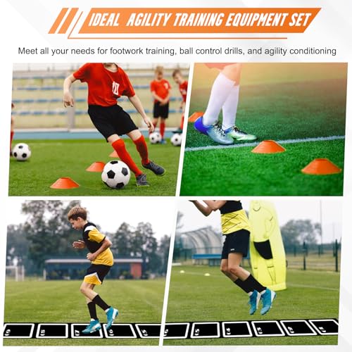 Agility Ladder Set: 15ft Rubber Non-Slip Agility Training Ladder with 10 Soccer Cones for Outdoor Agility Training| Basketball Fitness Soccer Training Equipment for Adults Youth