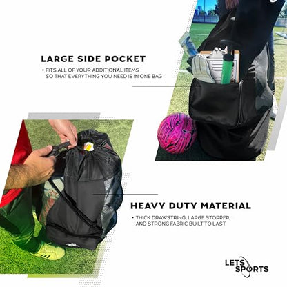 Soccer Ball Bag for Basketball, Volleyball & Football | Large Drawstring Ball Bags Mesh | Heavy-Duty Soccer Ball Bags for Coaches | Equipment Bag w/Shoulder Strap | 37" x 17" - color: Black