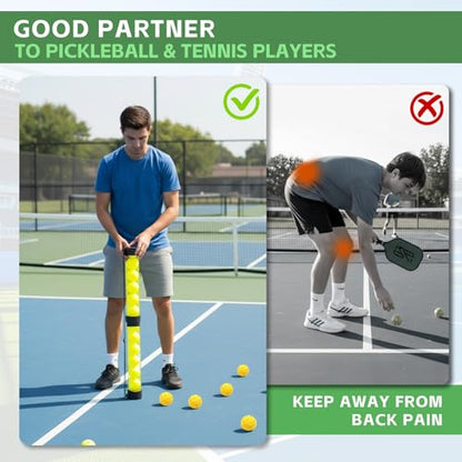 Tennis Ball & Pickleball Picker Holds 14 Balls, Ball Pickup Tube with Shoulder Strap, Lightweight Easy Pickup Portable Ball Holder, Pickleball & Tennis Ball Hopper - color: Yellow