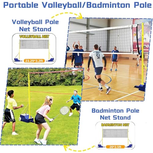Badminton Net Frame Poles, Badminton/Volleyball Poles for Backyard, Heavy Duty Volleyball Stand with 2 Net, 5.1-6.89ft Adjustable Height, for Indoor or Outdoor Adult Kids School Garden