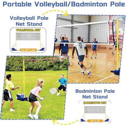 Badminton Net Frame Poles, Badminton/Volleyball Poles for Backyard, Heavy Duty Volleyball Stand with 2 Net, 5.1-6.89ft Adjustable Height, for Indoor or Outdoor Adult Kids School Garden