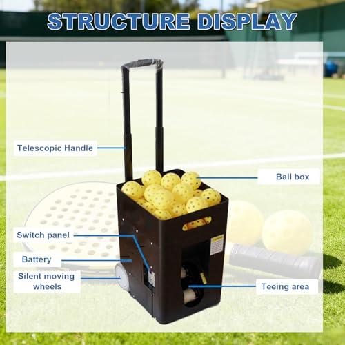 Portable Pickleball Training Machine With Adjustable Speed, Height And Frequency, 40-Ball Capacity, Removable Battery, 4-Hour Battery Life, Suitable For Multiple Modes Of Pickleball Training Equipment