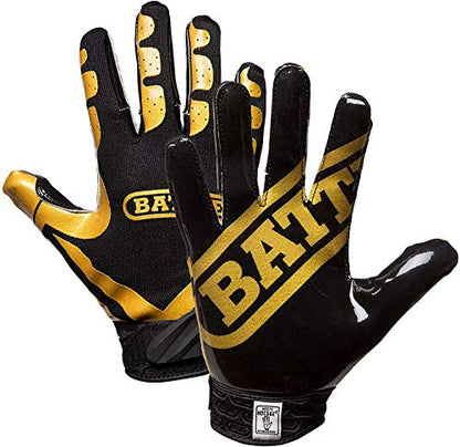 Battle Sports Ultra-Stick Wide Receiver Football Gloves - Adult & Youth Football Gloves - color: Vegas Gold/Black, size: Youth Small