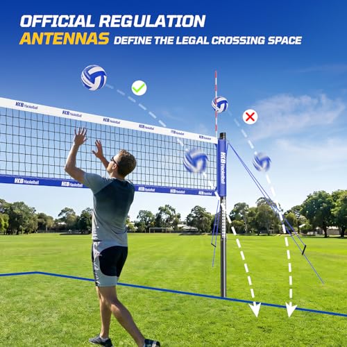Haokelball Outdoor Portable Heavy Duty Volleyball Net Set for Backyard with Adjustable Height Poles, Anti-Sag System, Volleyball, Pump, Boundary Line, Carry Bag & Gift Box