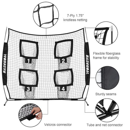 BaseGoal 6x6 Ft Football Nets for Throwing,Football Target,Quarterback Training Equipment with 4 Target Pockets for Improving Football Accuracy Throwing - color: black