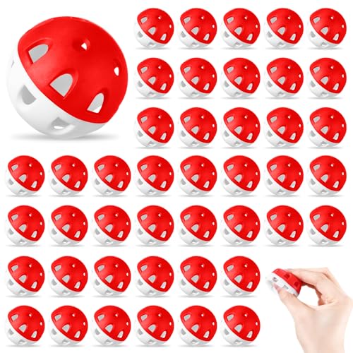 Junkin 50 Pack Practice Golf Balls Limited Flight Plastic Impact Golf Balls 1.65 Inch Hollow Soft Training Resistant EVA Foam Realistic Feel for Indoor Outdoor Swing Training - color: Red