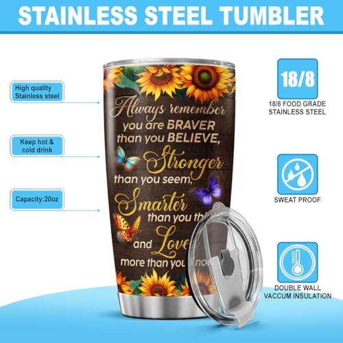 Sunflower Inspirational Gift Tumbler for Women, 20oz Stainless Steel Insulated Travel Mug with Motivational Quote, Floral Coffee Cup for Daughter Mom Teacher Birthday Holiday - color: Patriotic Dad N1