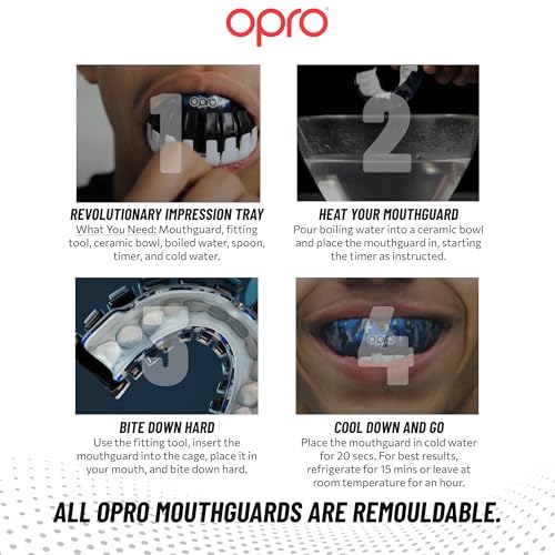 OPRO Instant Custom-Fit Mouthguard – Dentist Level Gum Shield Adult and Kids – OPRO Mouth Guard Boxing and MMA, Self-Fit Gum Shield Rugby – Maximum Protection with Dental Warranty (Clear/White) - color: Clear/White, size: Adult (10+)