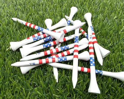 Premium Wood Golf Tees – 3¼" Durable Bamboo Performance Tees (100 Pack) – Made in USA – Bulk Value Pack - color: Stars and Stripes
