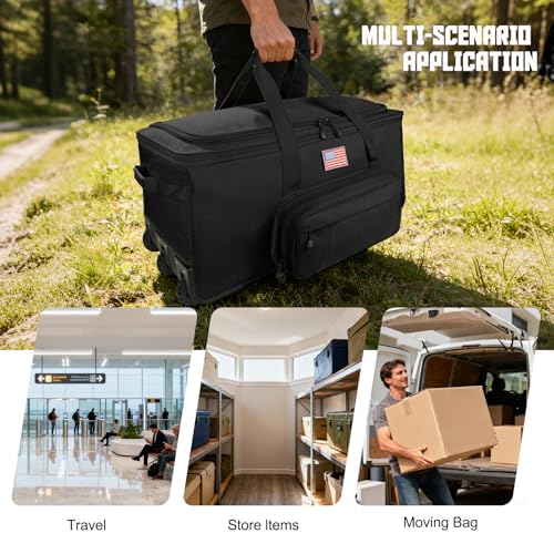 150L Large Rolling Duffle Bag with Wheels, Heavy Duty 32'' Tri-Wheel Gear Hauler for Camping,Moving Sports Equipment,Military & Airline Checked Bag Approved,Black - color: Black