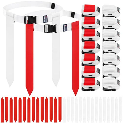 Flag Football Belts, Set of Flag Football Flags for Kids Adults, and Youth, Adjustable Flag Football Set 14 Players - color: White and Red