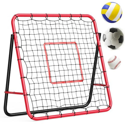 Rebounder Net with Quick-Switch Angle, Soccer/Baseball/Volleyball Pitchback Trainer for Control & Passing Practice, Easy Setup Great Gift for Kids, Teens & Adults