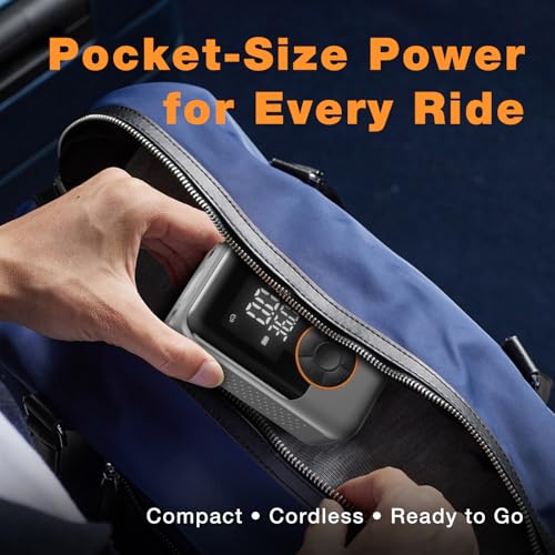 Portable Electric Tire Pump – 150PSI Smart Bike Pump with Digital Gauge, Auto Shut-Off, USB-C Rechargeable Air Compressor for Car, E-Bike, Bicycle, Motorcycle, Balls – Cordless & Compact