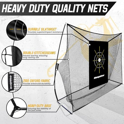 Mangostar Golf Net, 10x7ft Heavy Duty Golf Practice Net for Backyard Driving Real Golf Balls with Target Cloth and Carry Bag, Indoor Outdoor Golf Hitting Training Set Ideal Gift for Golfers