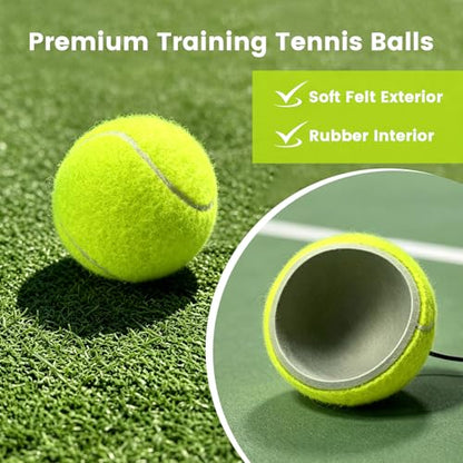 Tennis Trainer Rebound Ball Set, Tennis Practice Rebounder with 3 String Balls, Sports Wristband & Mesh Bag, Portable Solo Tennis Training Equipment for Indoor Outdoor Sport