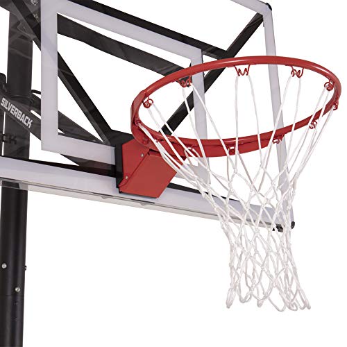 Silverback Height Adjustable In-Ground Basketball Hoop with Tempered Glass Backboard, Pro-Style Breakaway Rim, Pole and Backboard Pad