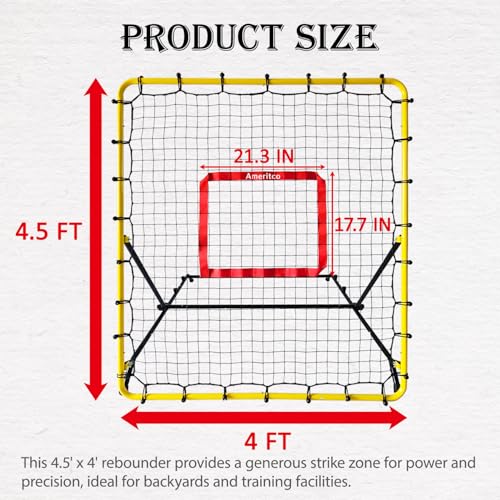 Baseball & Softball Rebounder Net, 4x4.5 Ft Pitching and Fielding Rebounder net, Baseball Bounce Back Trainer Pro with 4 Adjustable Angles and 4 Rubber Feets