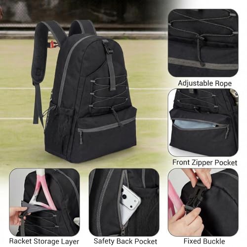 Garvee Tennis Backpack for Men Women, 2 Racket Pickleball Bag with Separate Shoe Compartment, Large Tennis Racket Bag for Racquet Sport Equipment, Beige/Black - color: black