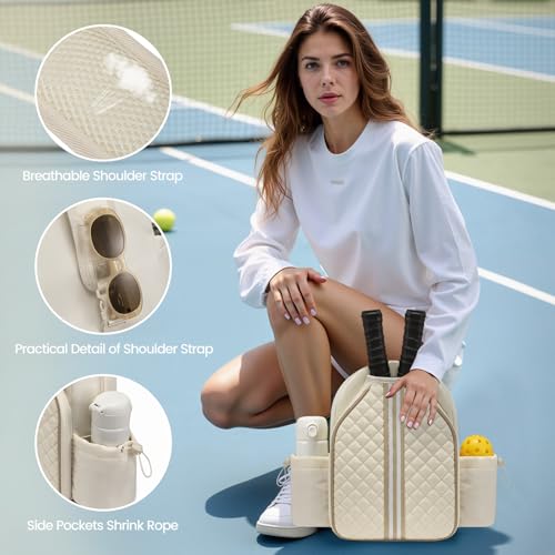 Pickleball Bags for Women Lightweight Crossbody and Stylish Quilted Pickleball Paddle Sling Bag Backpack - color: Beige, size: Large