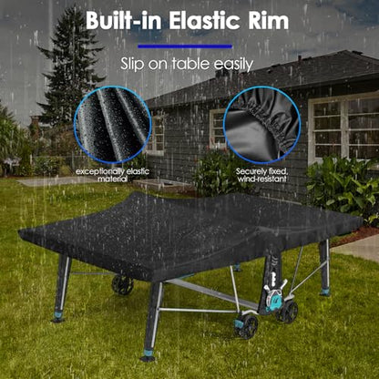 Saking Ping Pong Table Cover Waterproof, 600D Heavy-Duty Table Tennis Cover Waterproof for Outdoor & Indoor All-Weather Protection, 111"L x 61"W x 8"H, Black