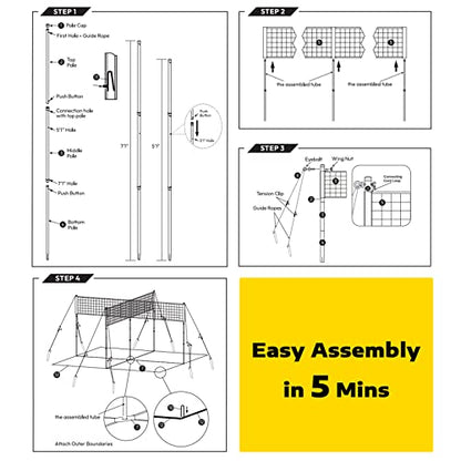 A11N 4-Way Volleyball and Badminton Net - Backyard & Beach Game Set for Adults and Kids
